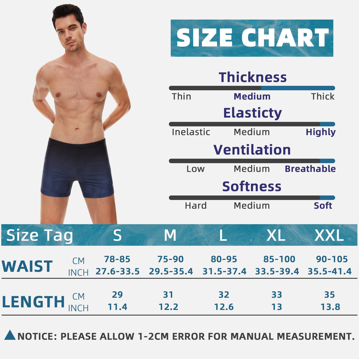 AMZSPORT Men's Short Swim Trunks Quick-Dry Beach Shorts Mesh Lining