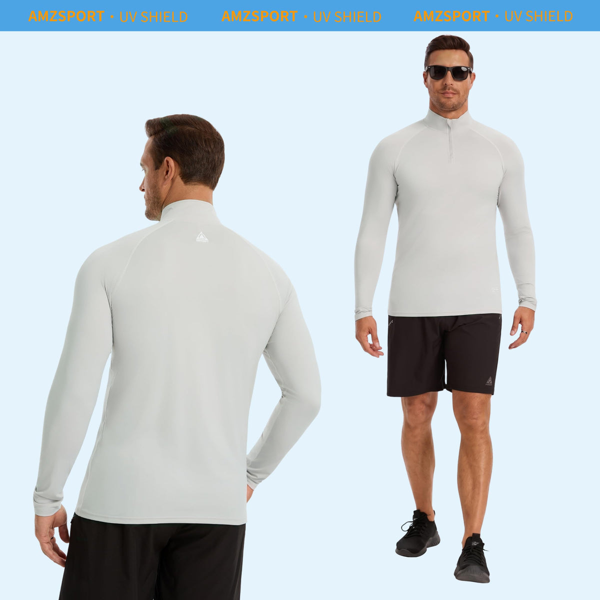 AMZSPORT Men's UPF 50+ Long Sleeve Rash Guard with 1/4 Zip