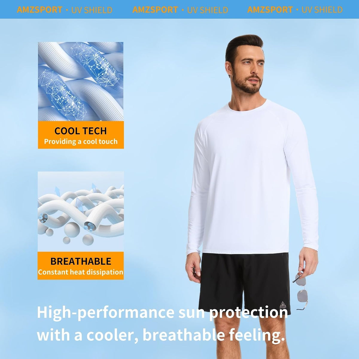 AMZSPORT Men's UPF 50+ Rash Guard Shirt