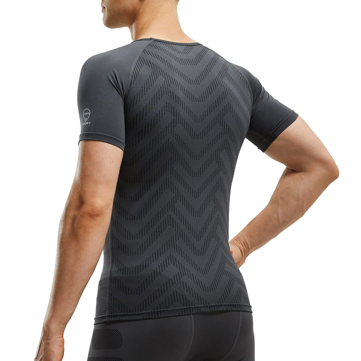 AMZSPORT Men's Short Sleeve Compression Shirt Quick-Dry Running
