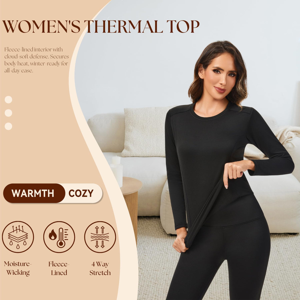 AMZSPORT Women's Thermal Long Sleeve Shirt Slim Fit Winter Base Layer