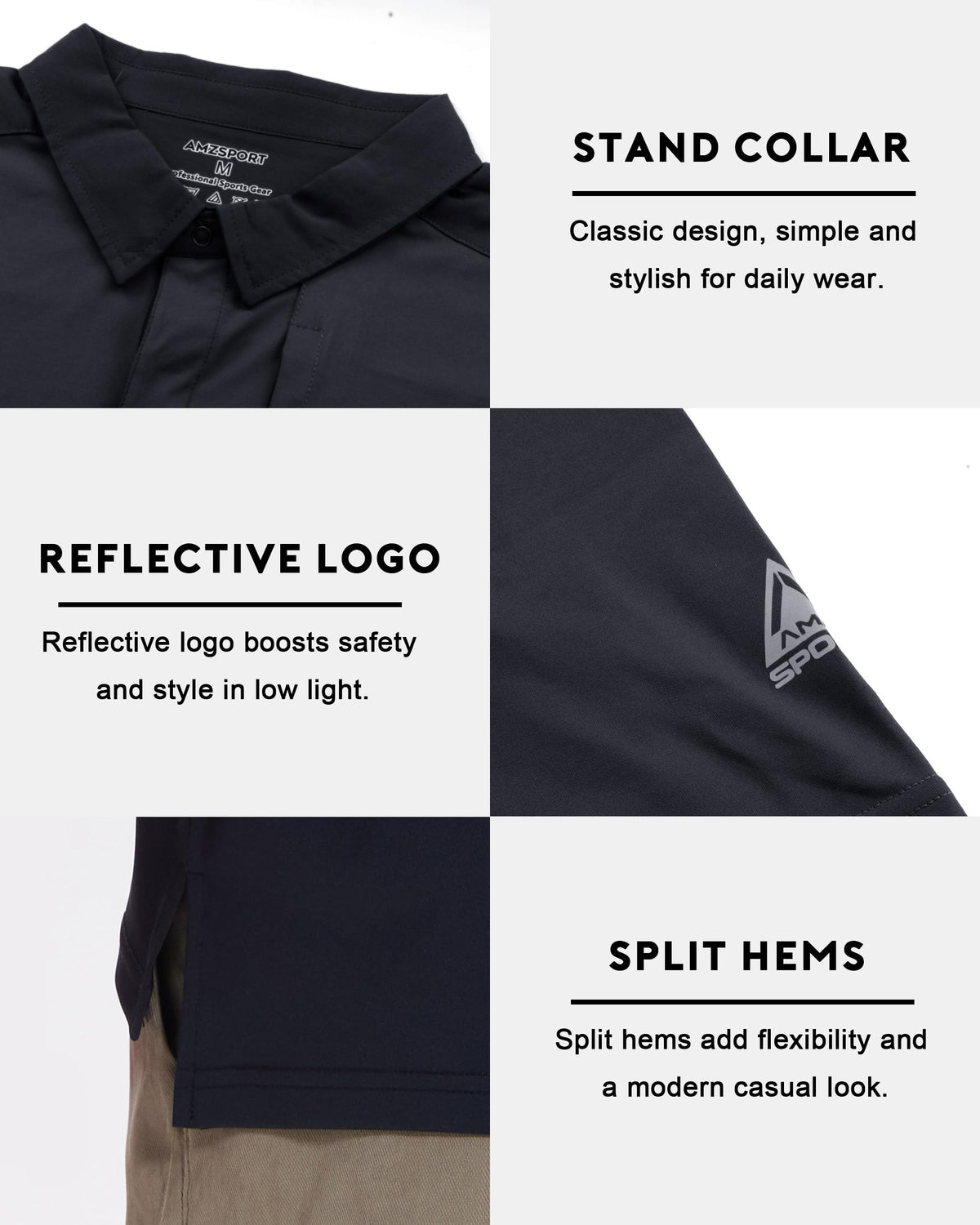 AMZSPORT Men's Short Sleeve Polo Shirt Quick-Dry Zip Pocket Sport