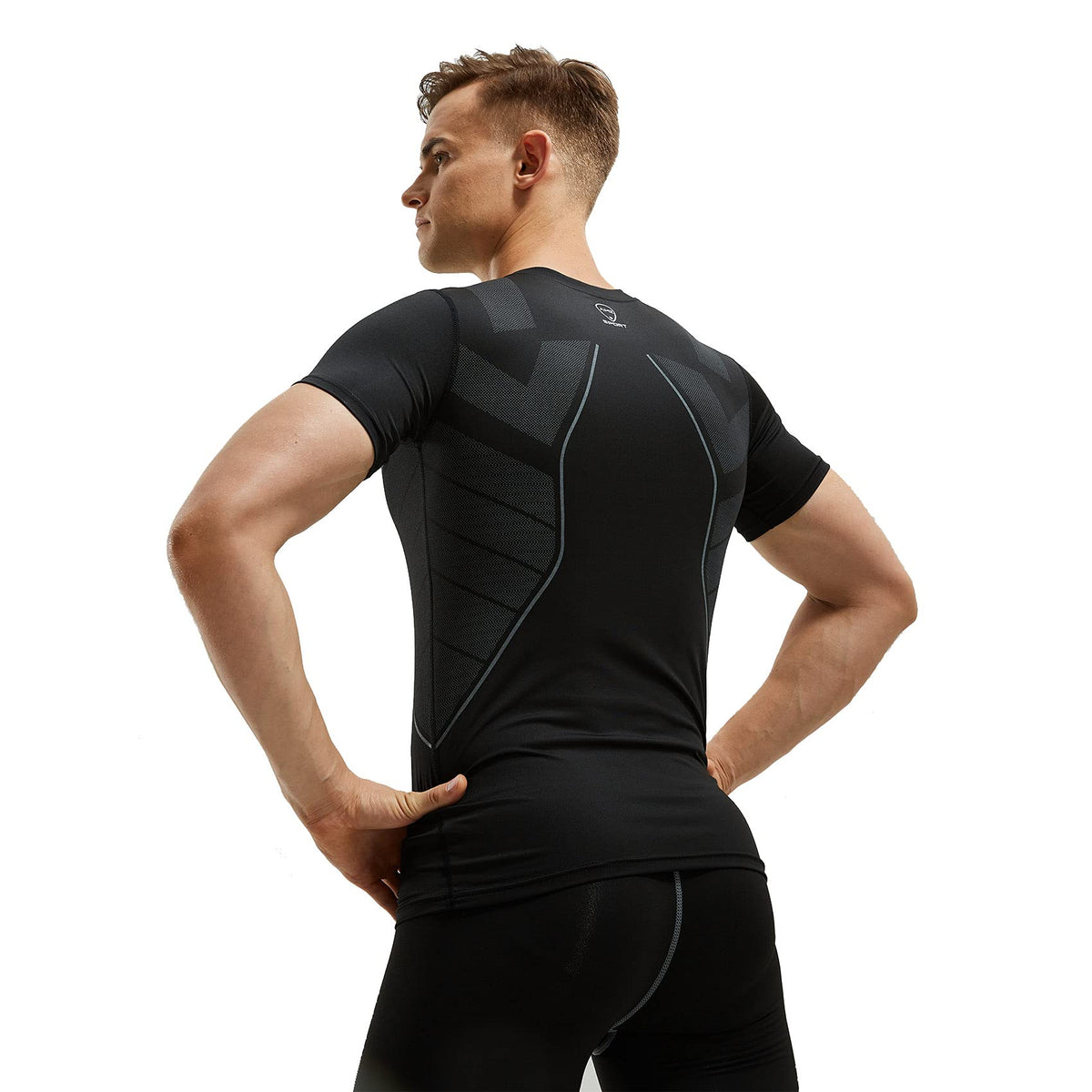 AMZSPORT Men's Short Sleeve Compression Shirt Quick-Dry Running Top