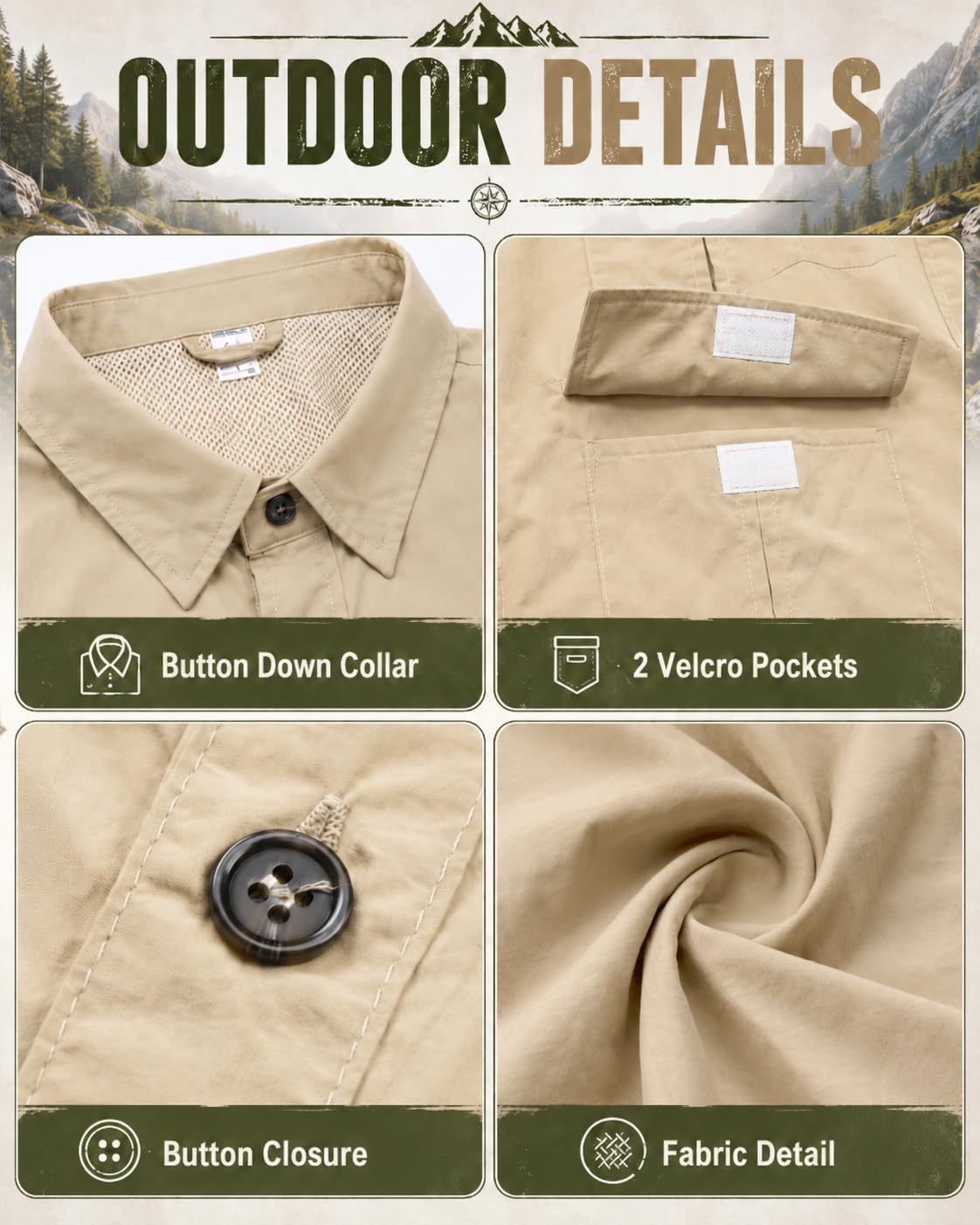 AMZSPORT Men's Quick-Dry Short Sleeve Button Shirt with Pockets