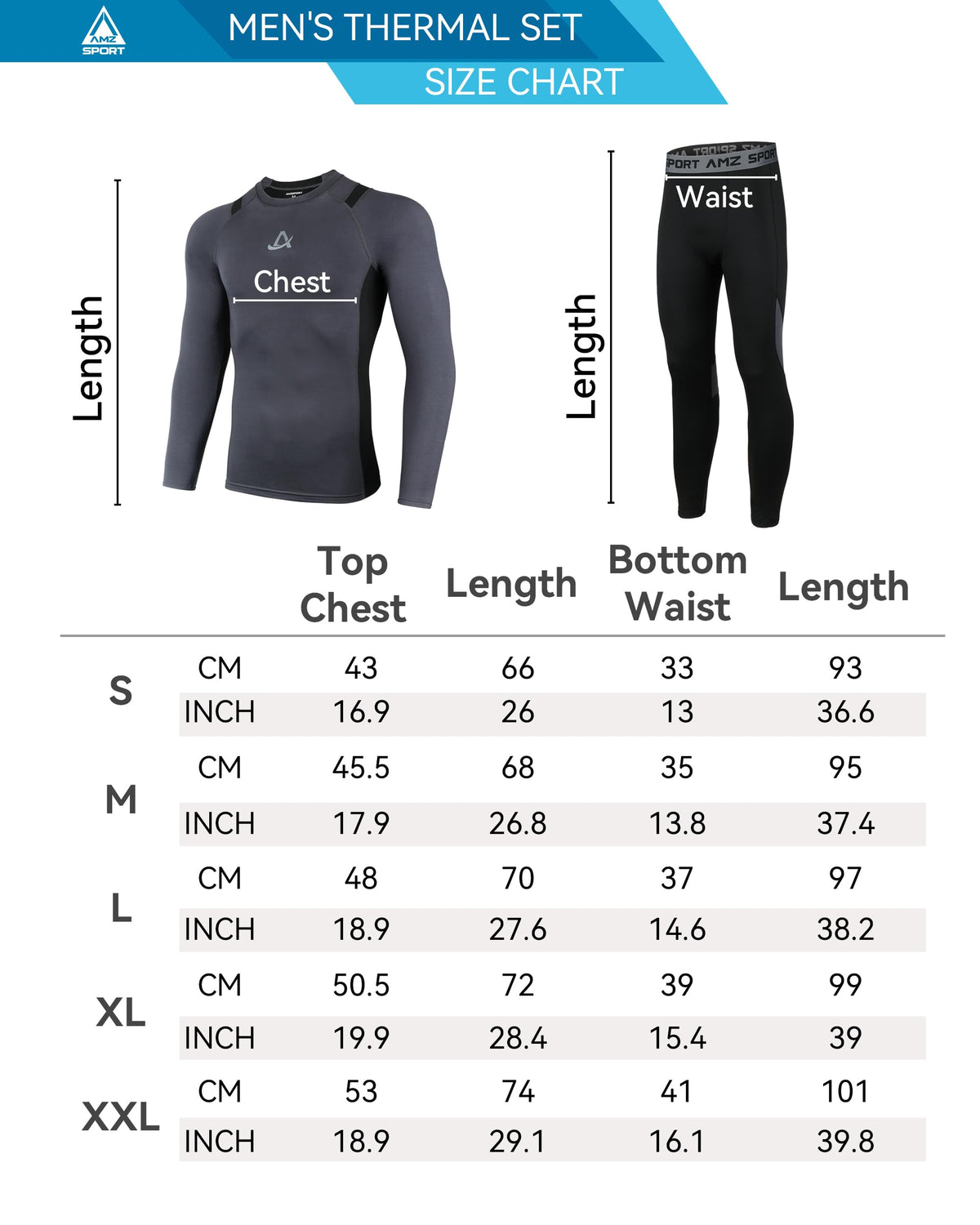 AMZSPORT Men's Warm Thermal Underwear Set, Base Layer