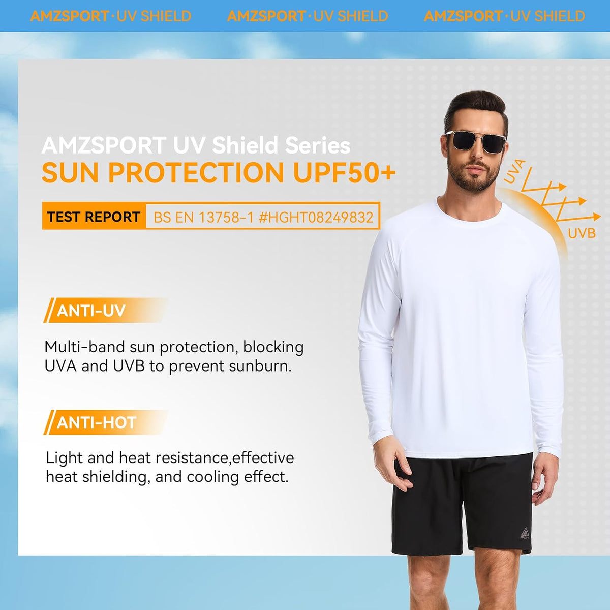 AMZSPORT Men's UPF 50+ Rash Guard Shirt