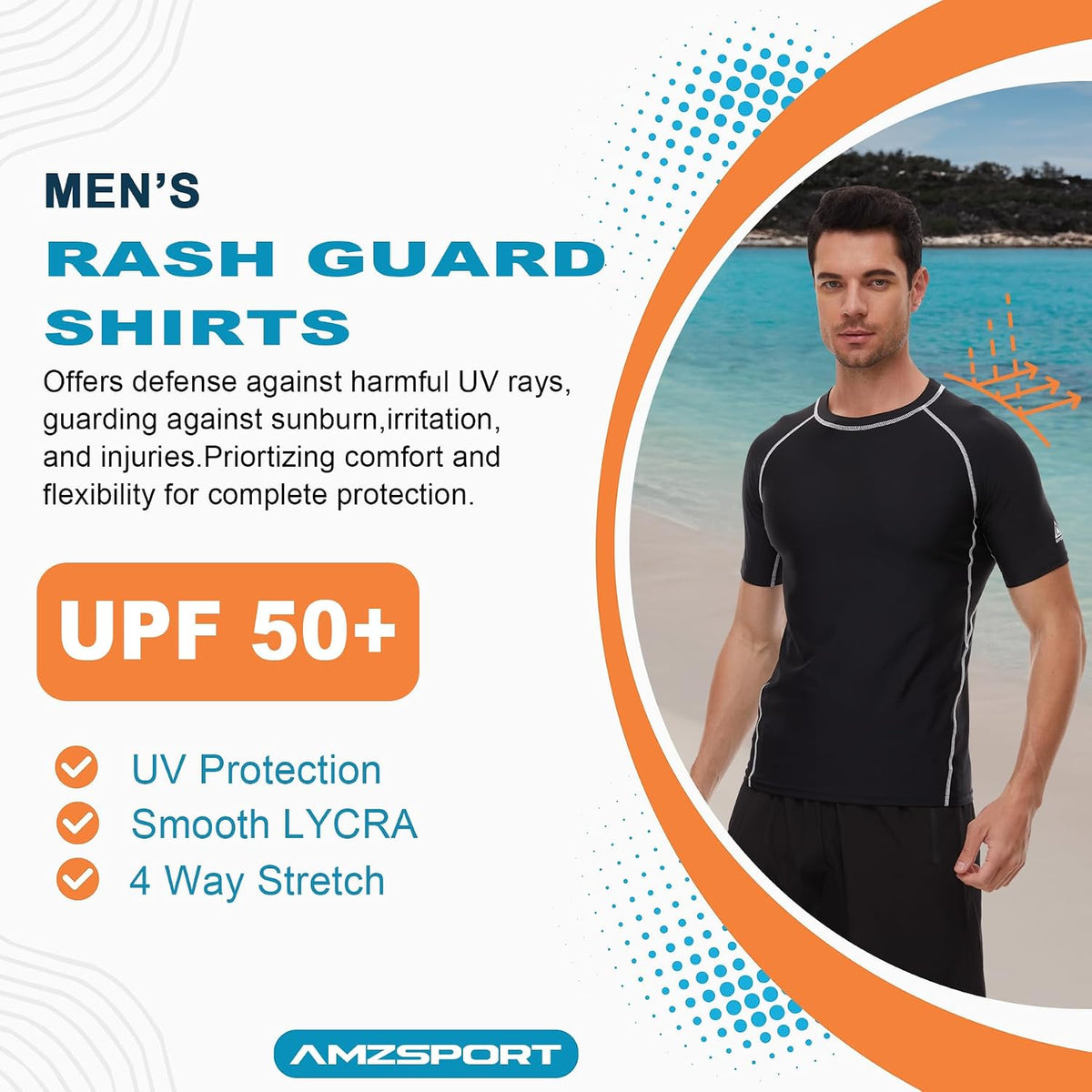 AMZSPORT Men's Rash Guard Shirt, UPF 50+ UV Protection