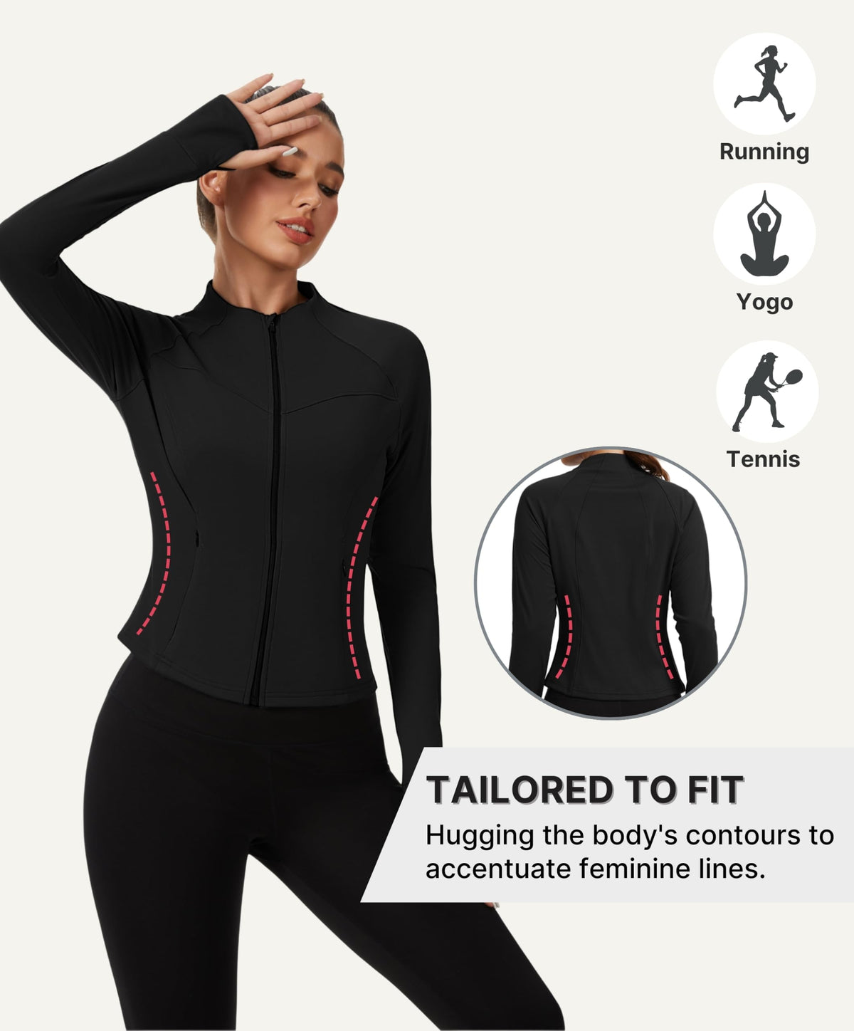 AMZSPORT Women's Running Jacket Slim Fit Training Top Yoga Gym Sport