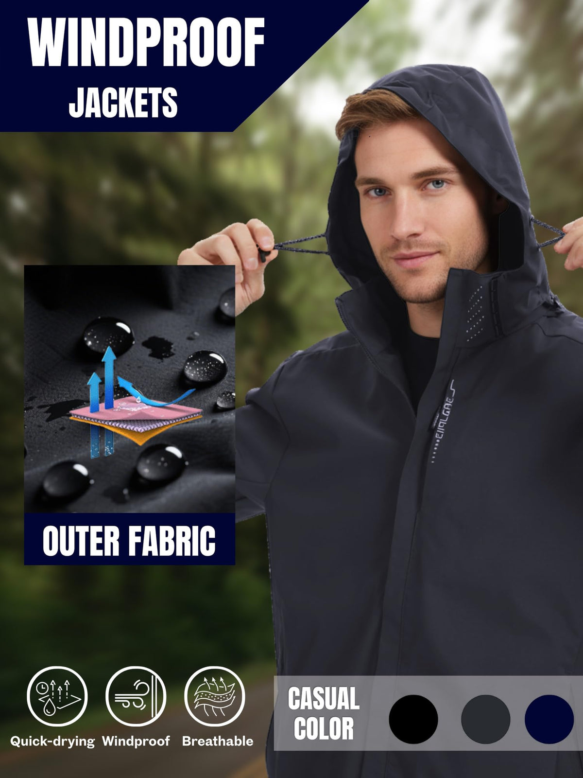 AMZSPORT Men's Hooded Rain Jacket
