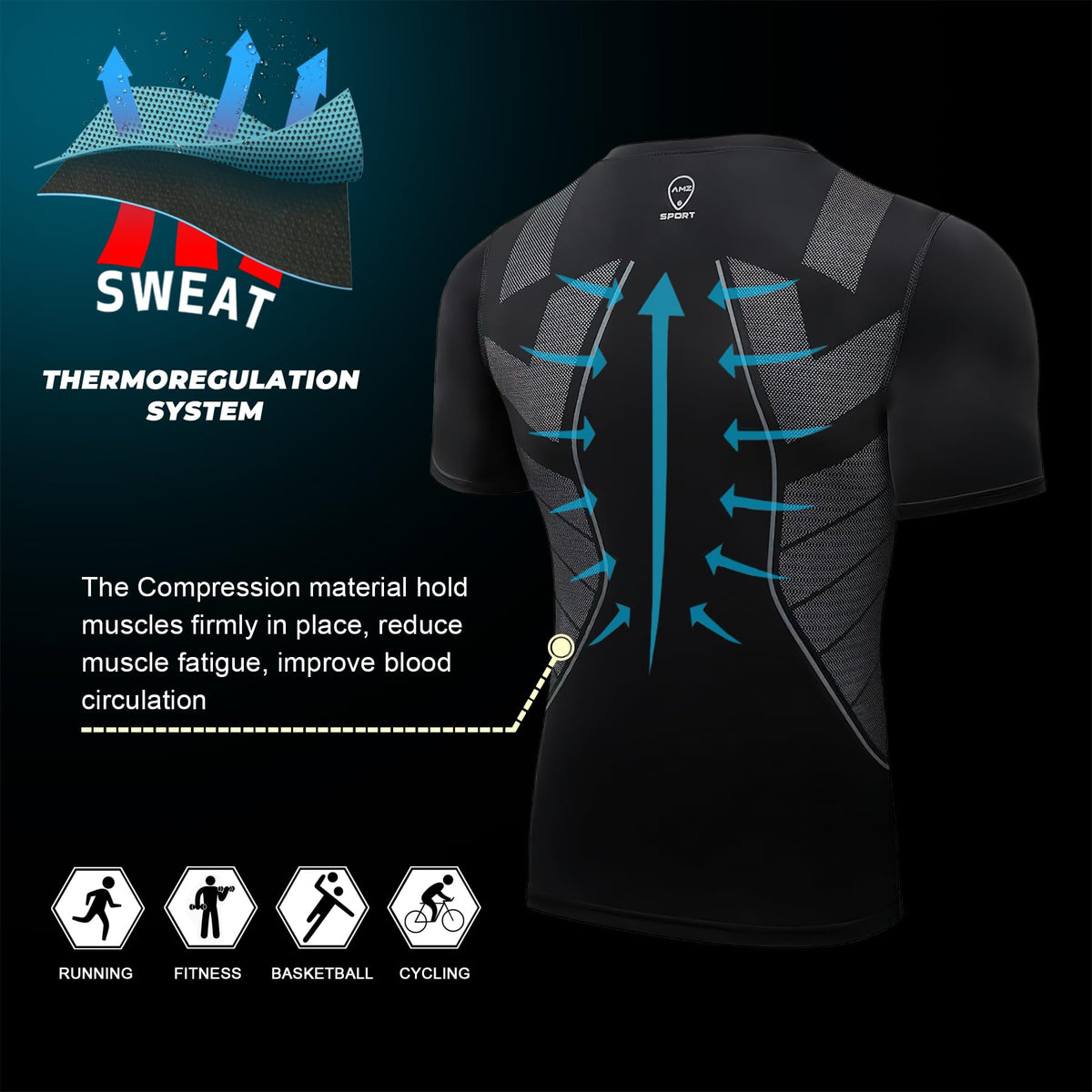 AMZSPORT Men's Short Sleeve Compression Shirt Quick-Dry Running Top