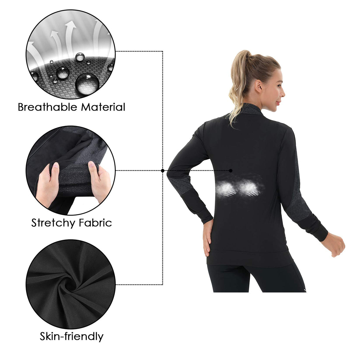 AMZSPORT Women's Running Jacket Long Sleeve with Pockets