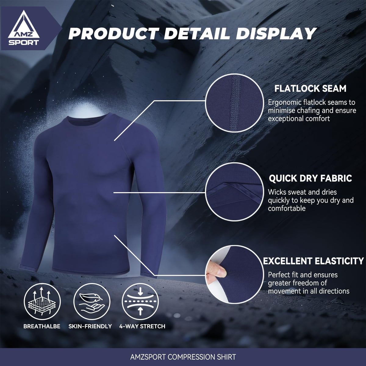 AMZSPORT Men's Long Sleeve Compression Shirt, Quick-Dry