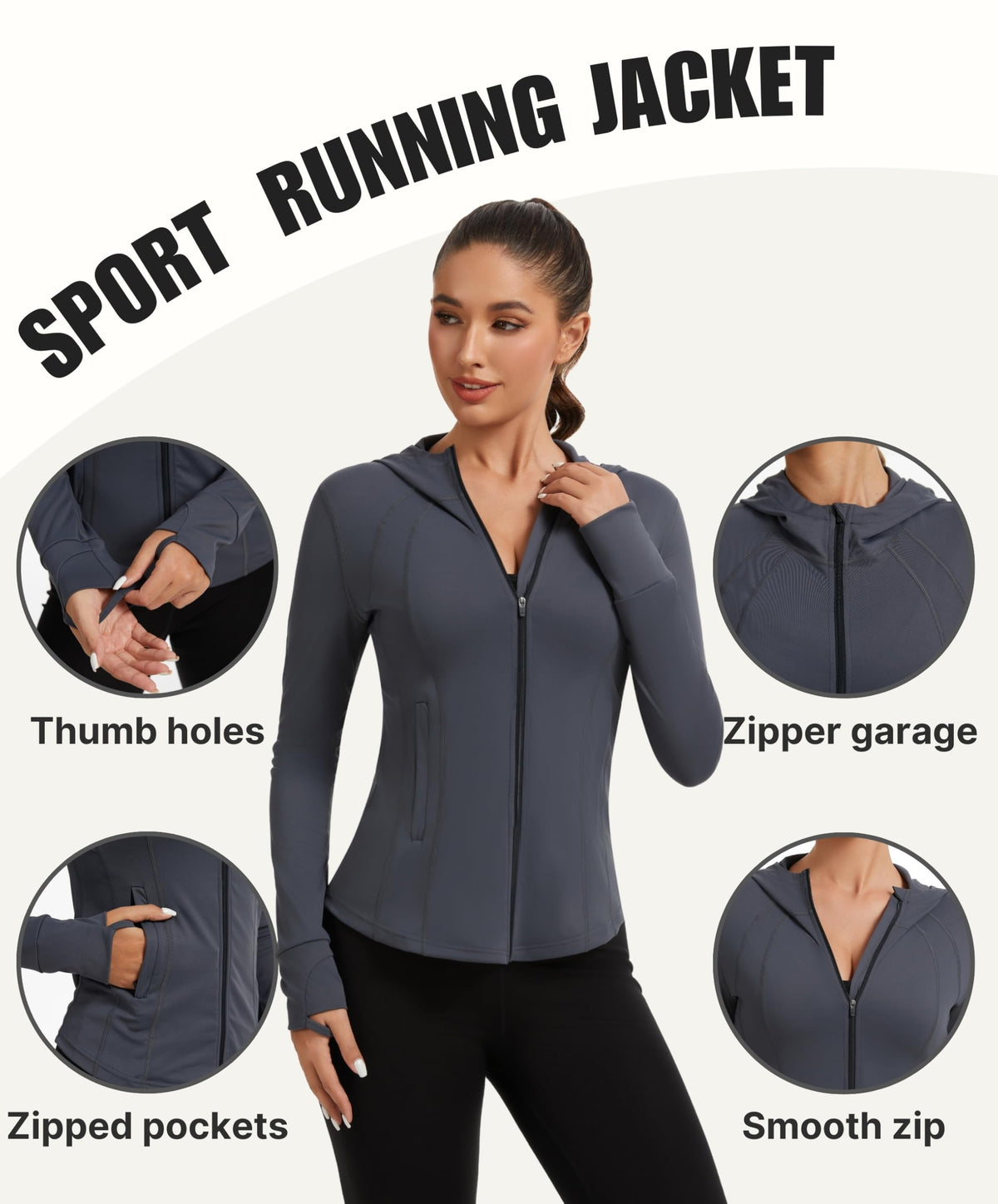 AMZSPORT Women's Running Jacket Slim Fit Training Top Yoga Gym Sport