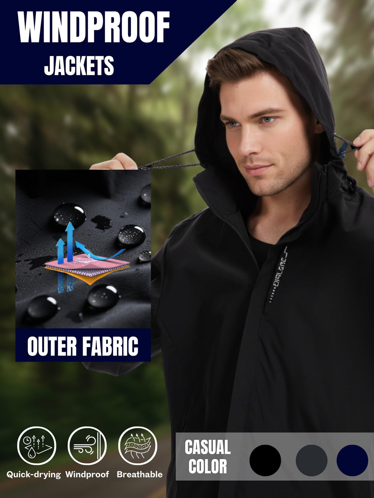 AMZSPORT Men's Hooded Rain Jacket