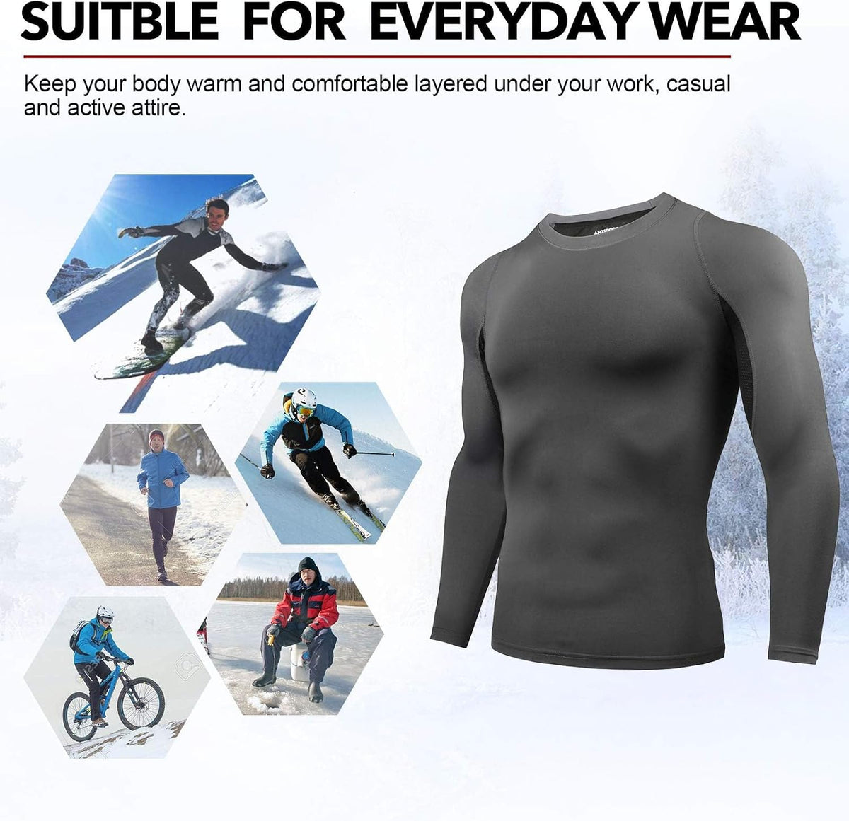 AMZSPORT Men's Long Sleeve Compression Shirt, Breathable