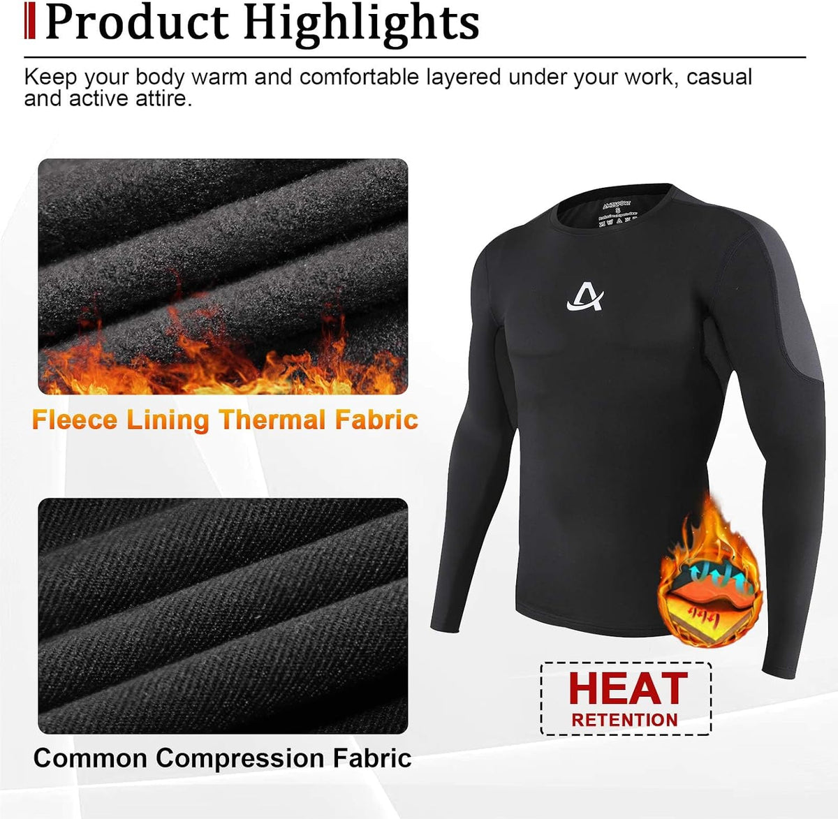 AMZSPORT Men's Long Sleeve Compression Shirt, Breathable