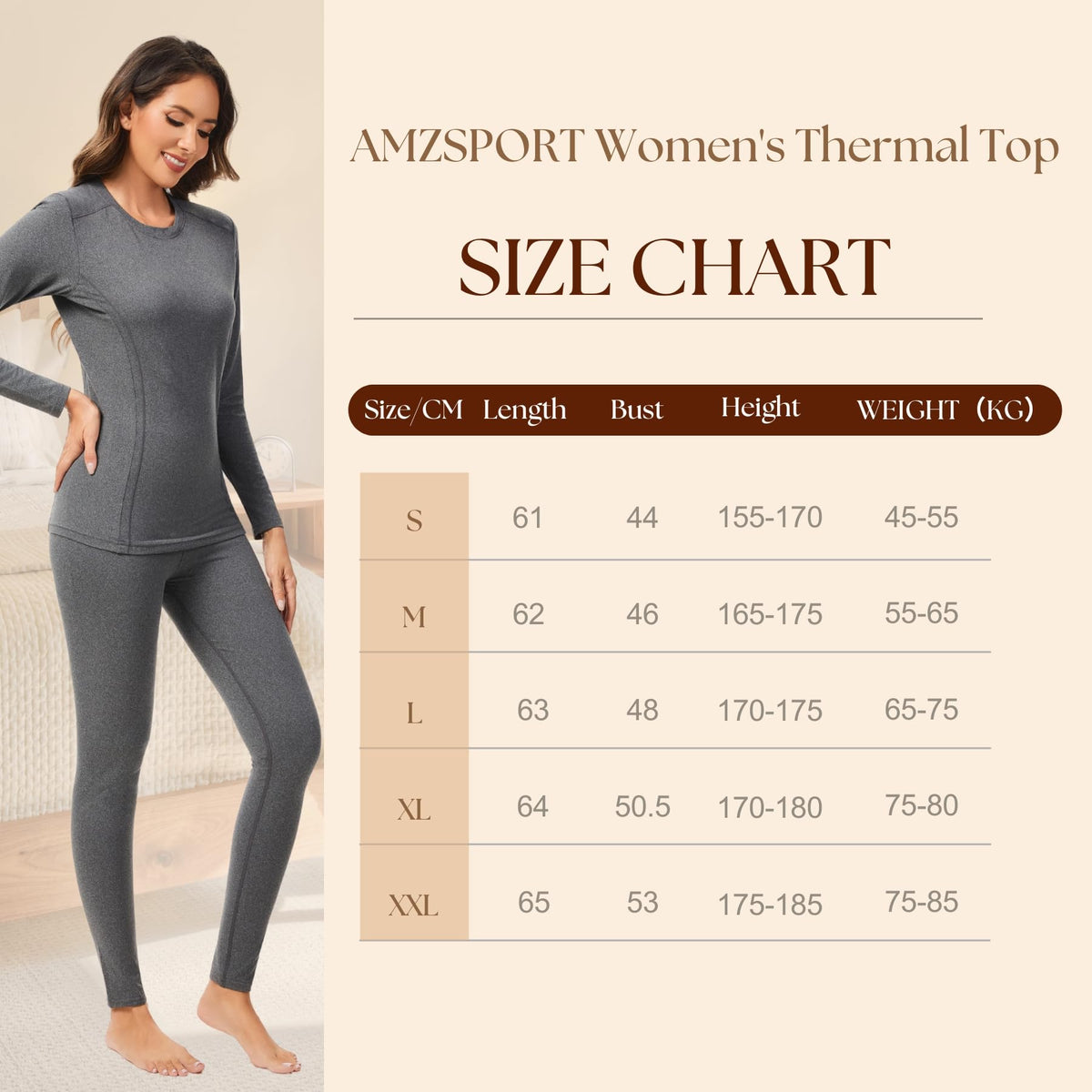 AMZSPORT Women's Thermal Long Sleeve Shirt Slim Fit Winter Base Layer