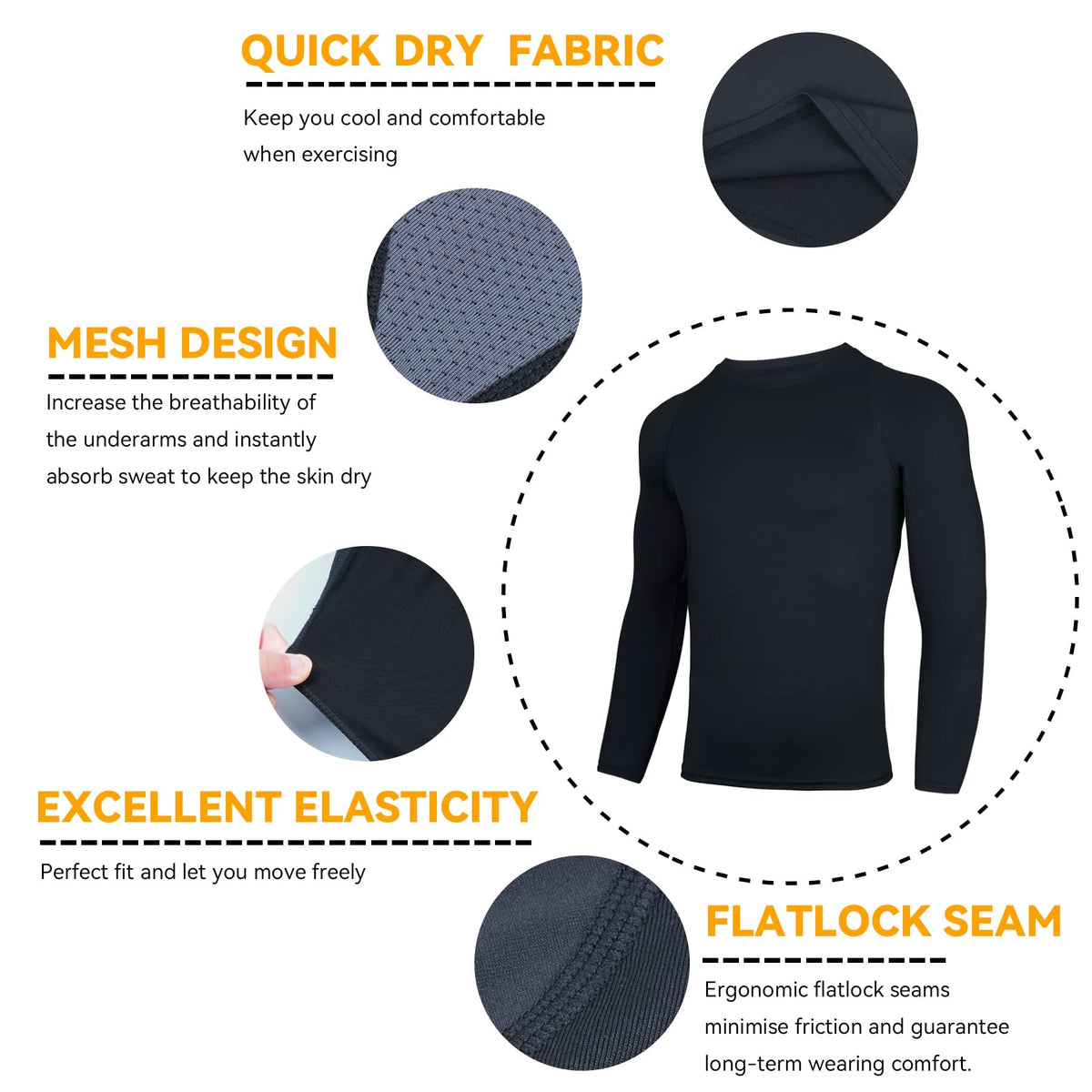 AMZSPORT Men's Long Sleeve Compression Shirt, Quick-Dry