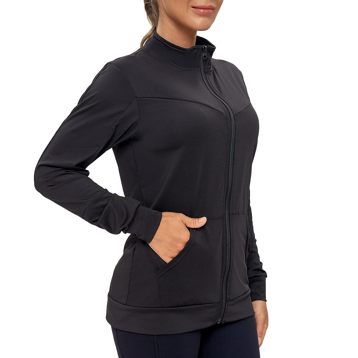 AMZSPORT Women's Running Jacket Long Sleeve with Pockets