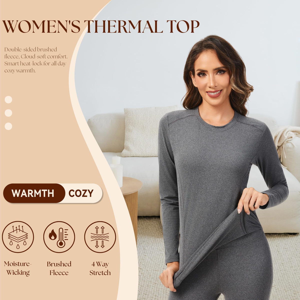 AMZSPORT Women's Thermal Long Sleeve Shirt Slim Fit Winter Base Layer