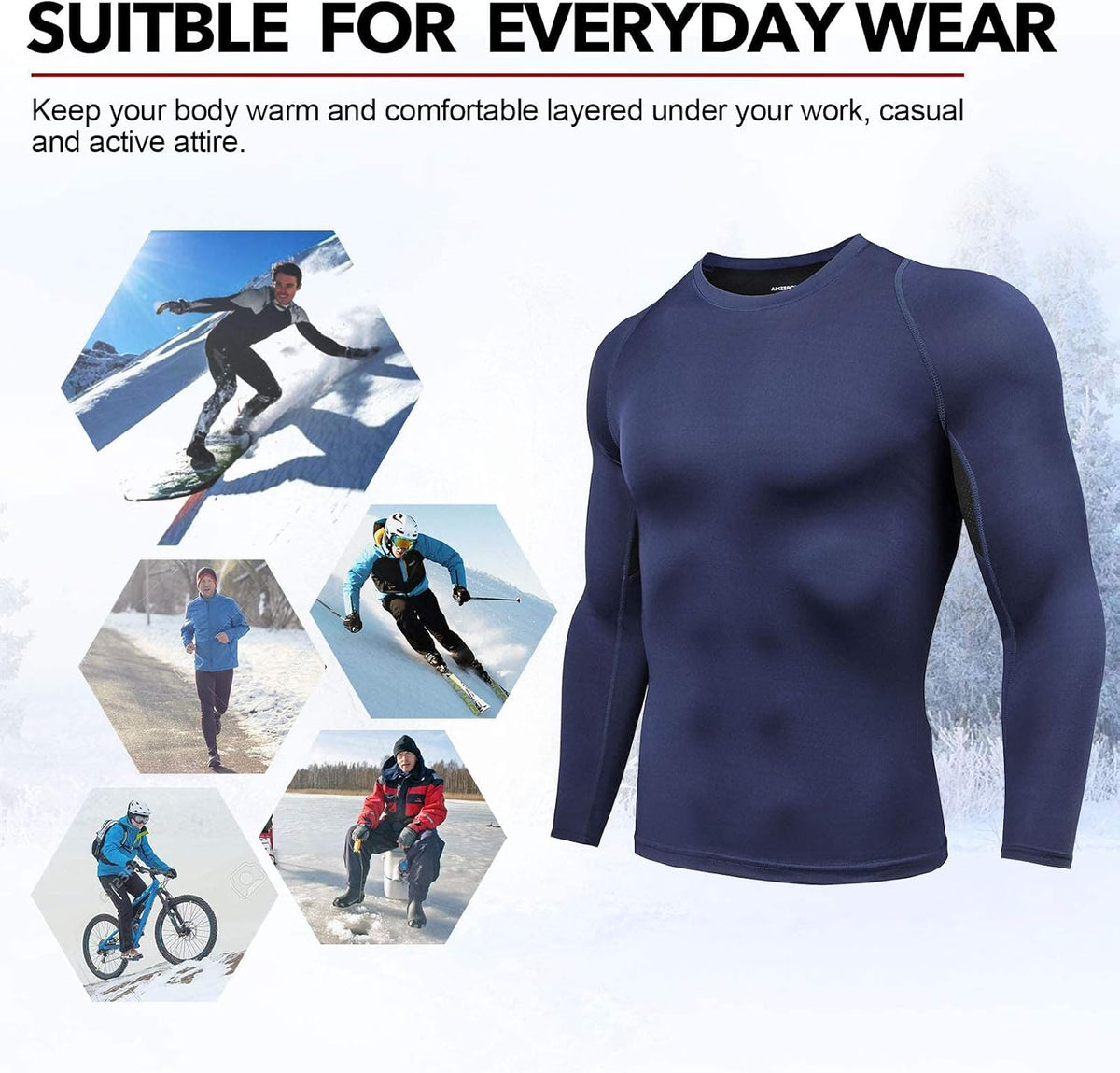 AMZSPORT Men's Long Sleeve Compression Shirt, Breathable