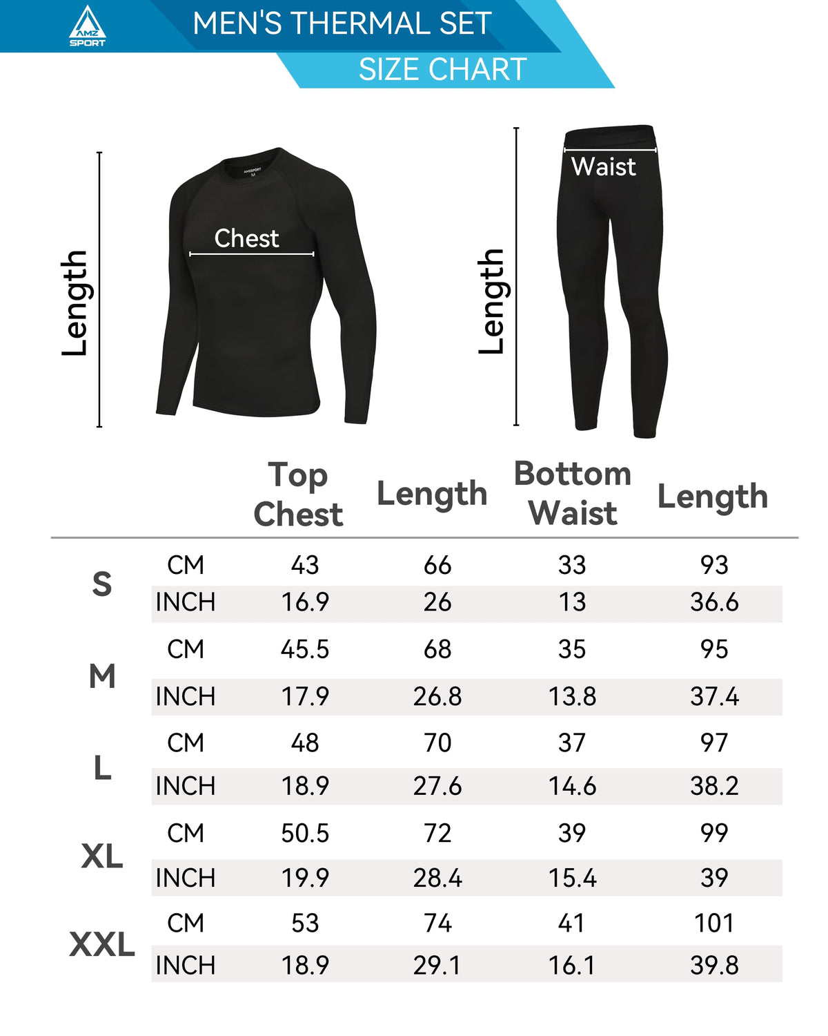 AMZSPORT Men's Warm Thermal Underwear Set, Base Layer