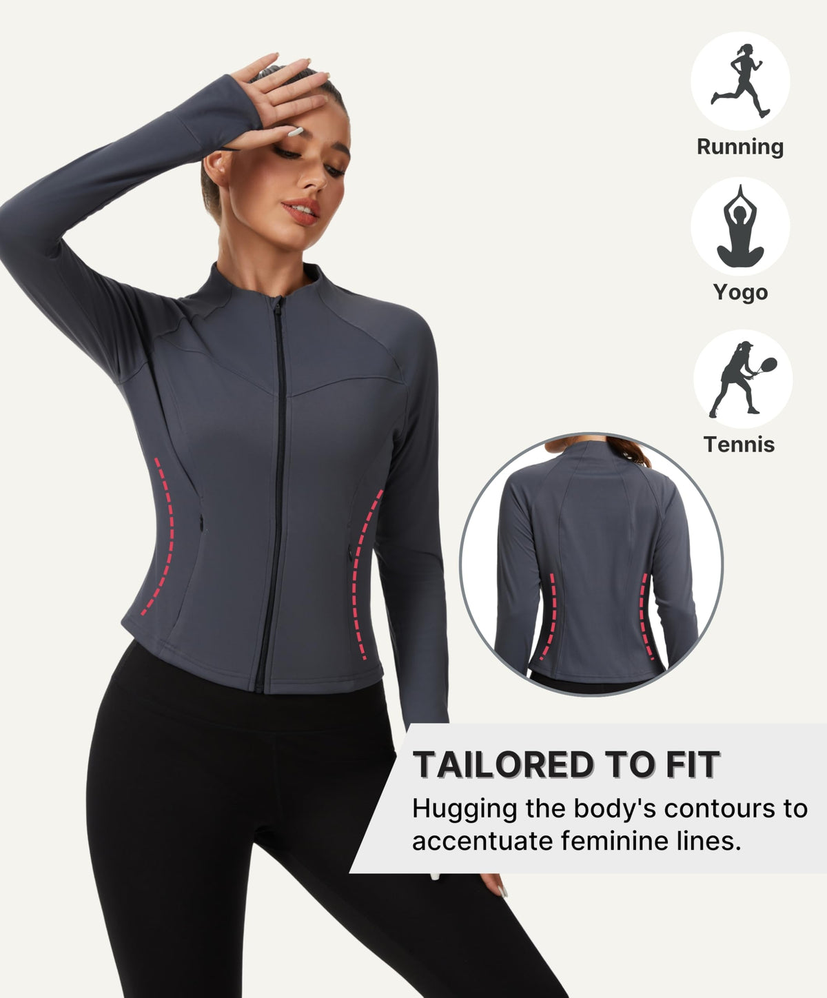 AMZSPORT Women's Running Jacket Slim Fit Training Top Yoga Gym Sport