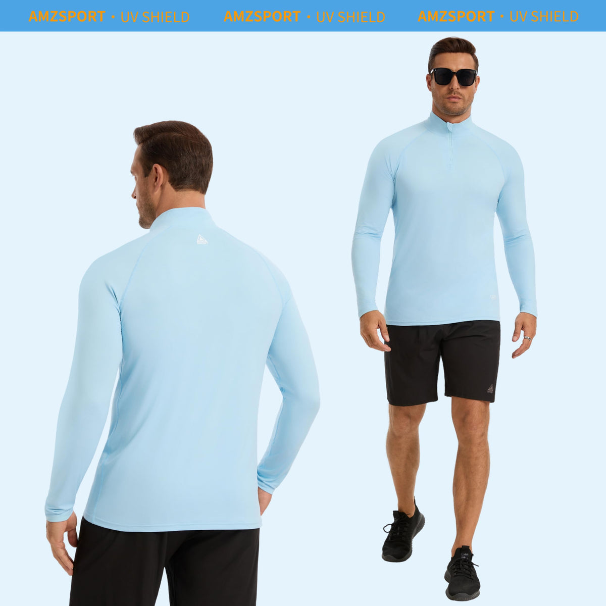 AMZSPORT Men's UPF 50+ Long Sleeve Rash Guard with 1/4 Zip