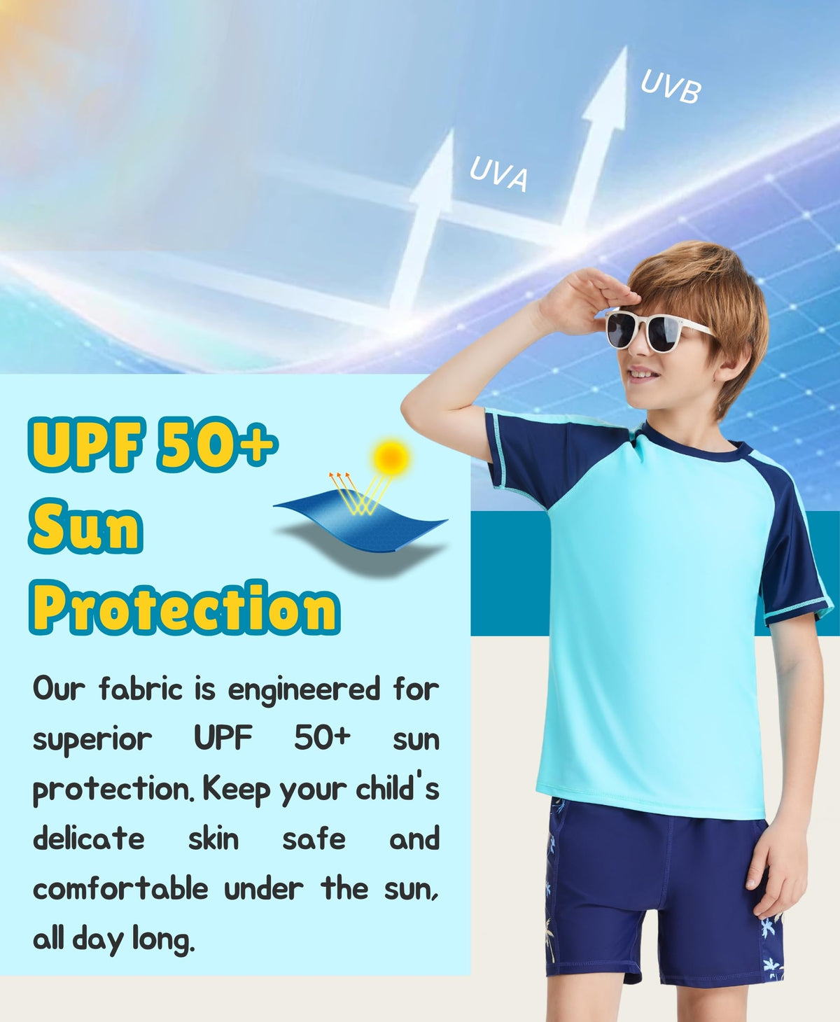 AMZSPORT Kids UPF 50+ Short Sleeve Swim Shirt
