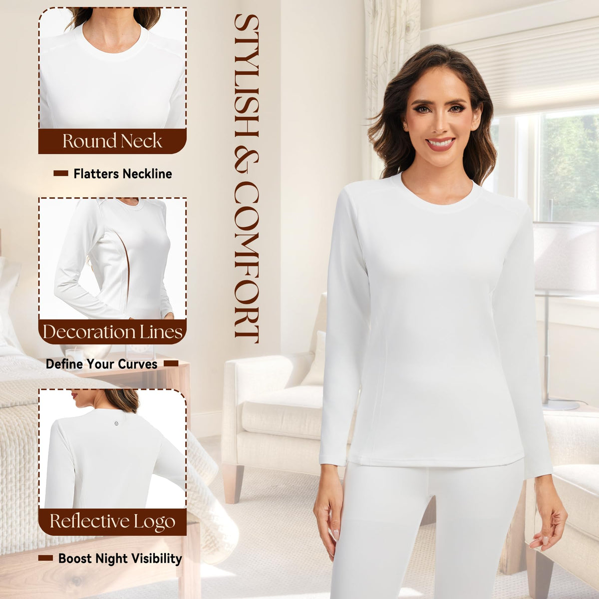 AMZSPORT Women's Thermal Long Sleeve Shirt Slim Fit Winter Base Layer