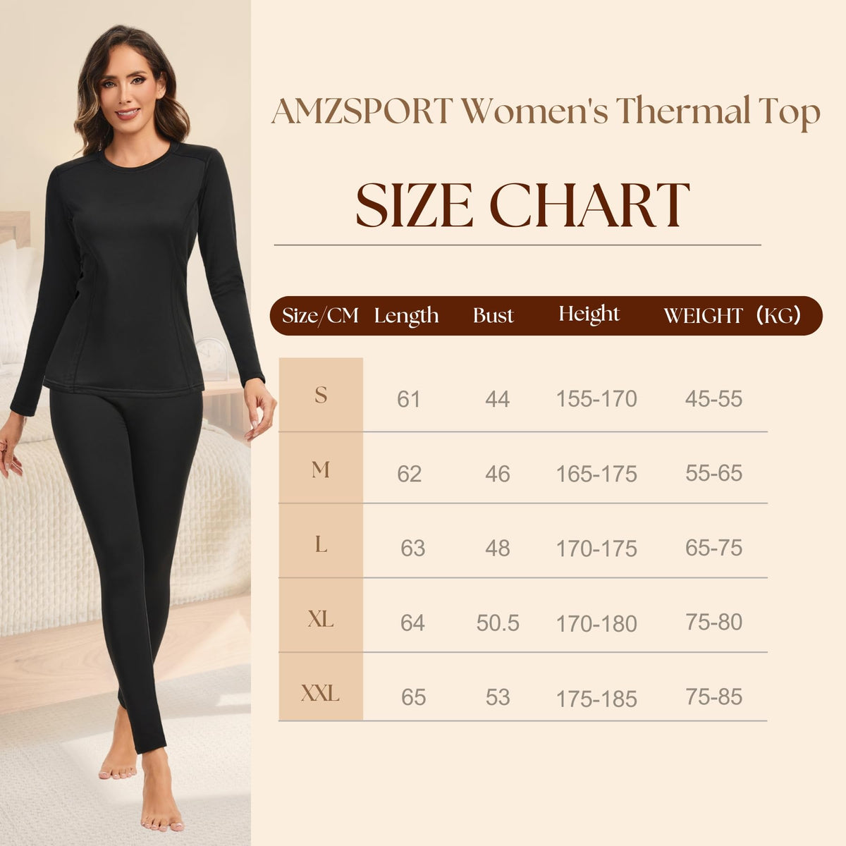 AMZSPORT Women's Thermal Long Sleeve Shirt Slim Fit Winter Base Layer