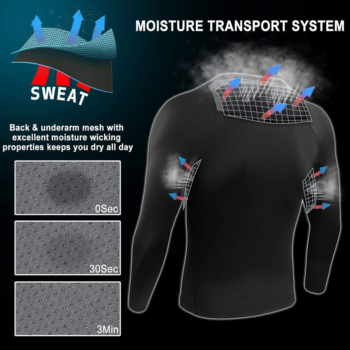 AMZSPORT Men's Long Sleeve Compression Shirt, Breathable