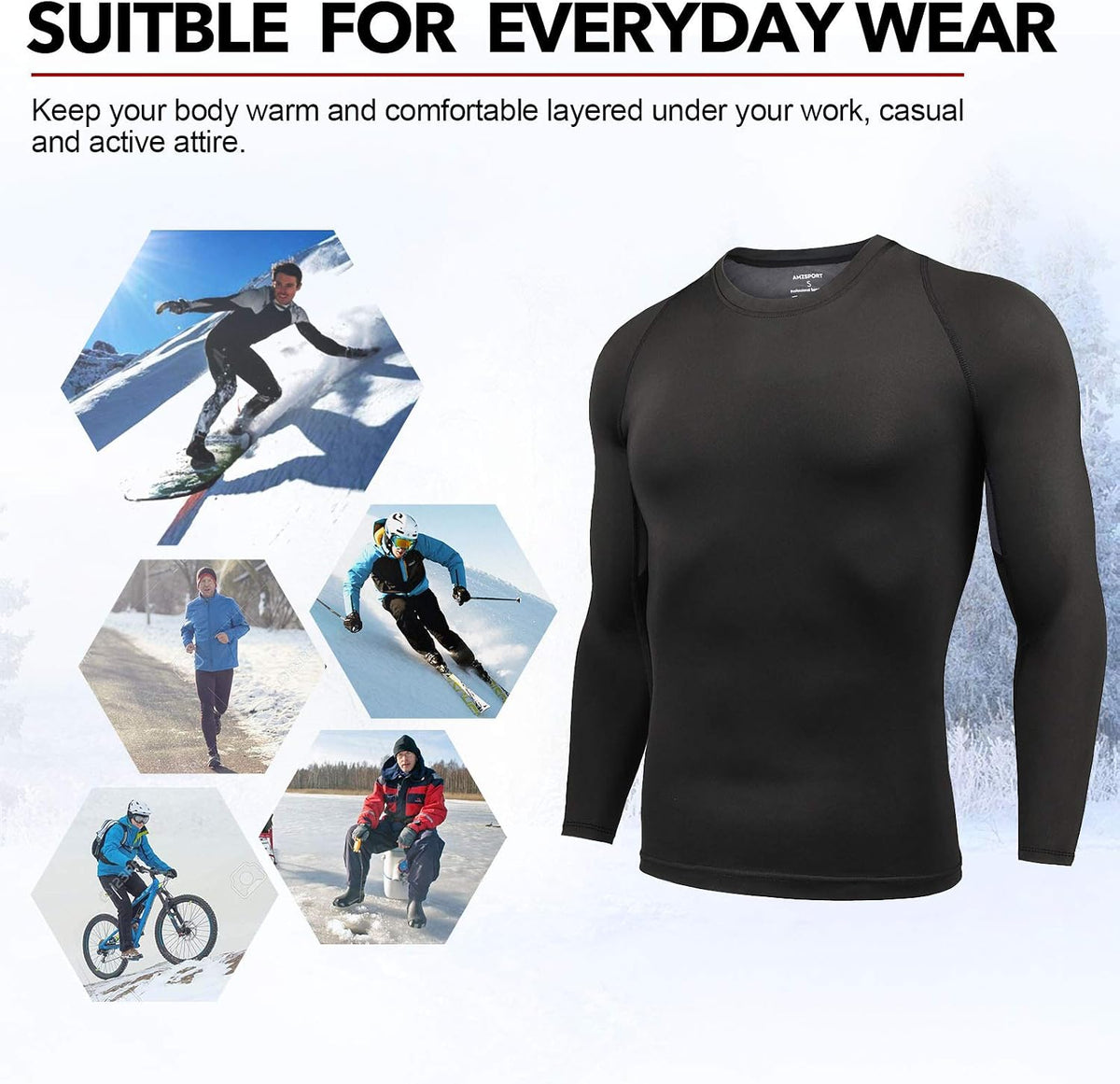 AMZSPORT Men's Long Sleeve Compression Shirt, Breathable