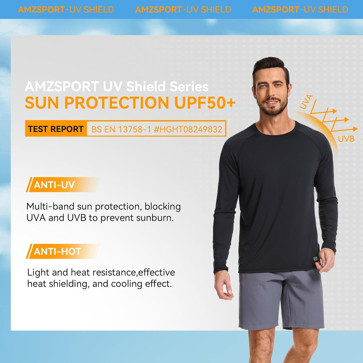 AMZSPORT Men's UPF 50+ Rash Guard Shirt