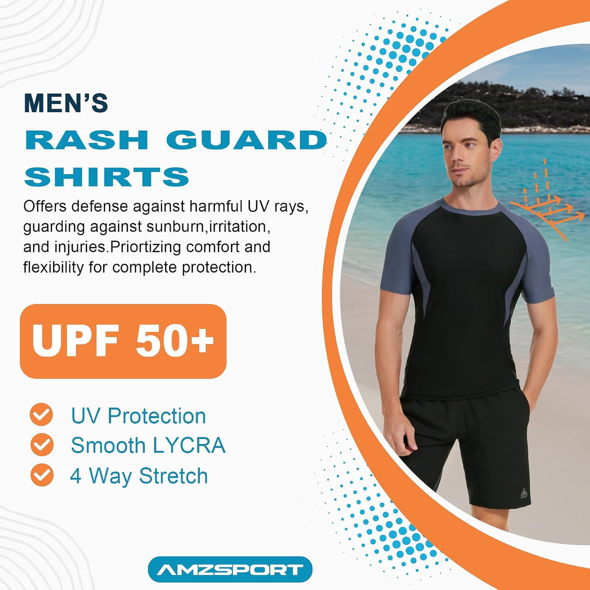 AMZSPORT Men's Rash Guard Shirt, UPF 50+ UV Protection