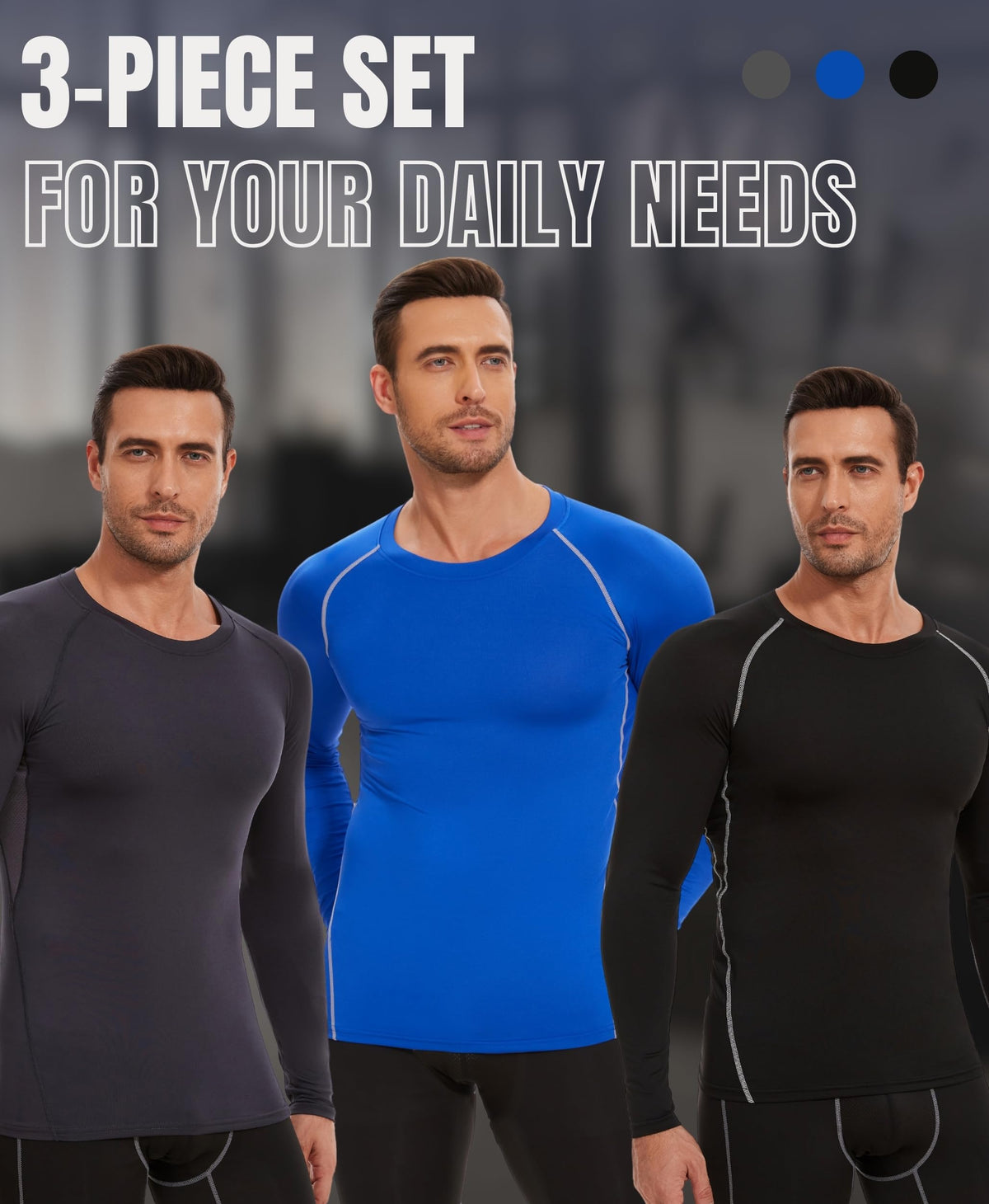 AMZSPORT Men's Long Sleeve Compression Running Shirt Quick Dry