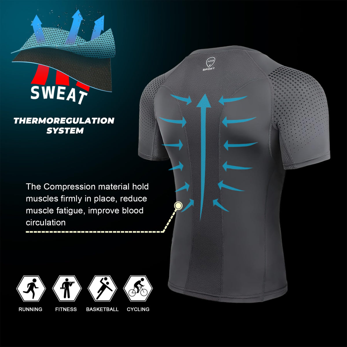 AMZSPORT Men's Short Sleeve Compression Shirt Quick-Dry Running Top