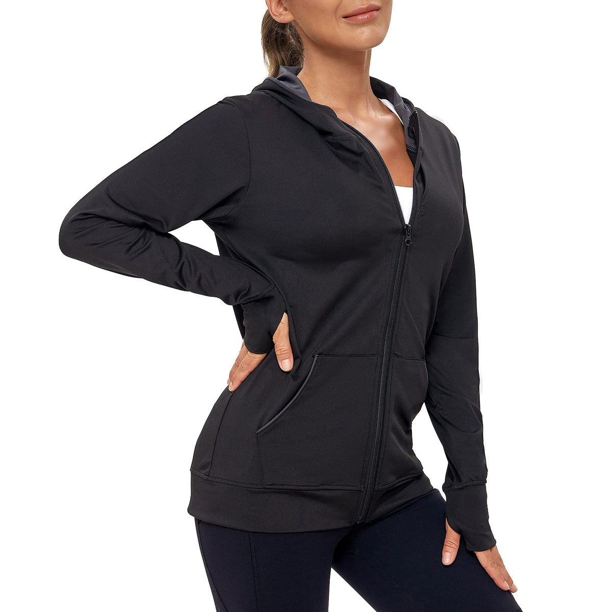 AMZSPORT Women's Running Jacket Long Sleeve with Pockets