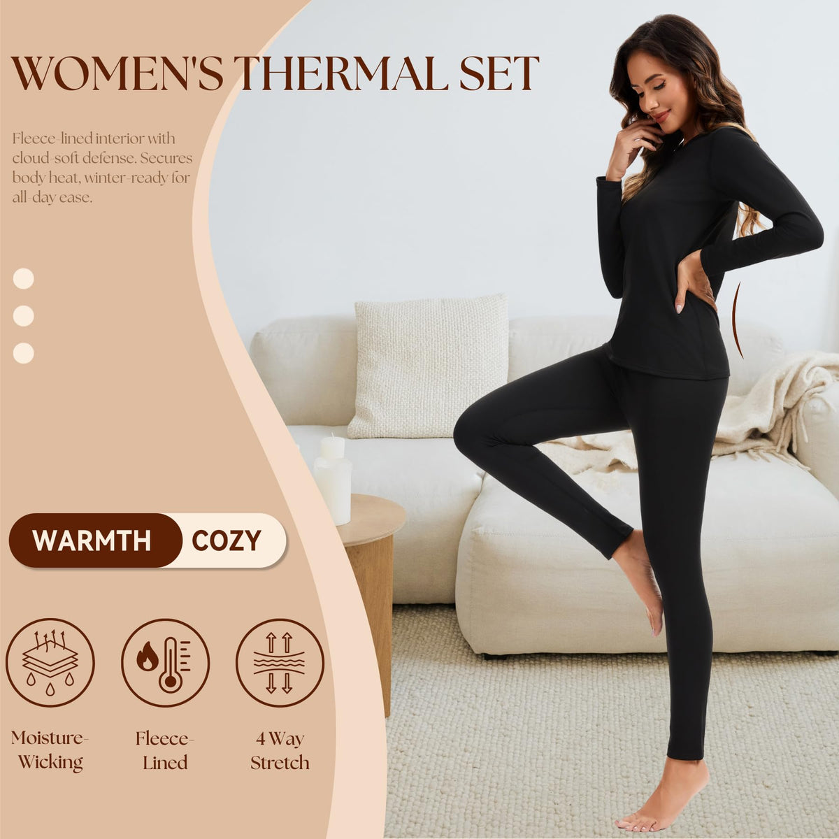 AMZSPORT Women's Thermal Underwear Set Fleece-Lined Ski Base Layer