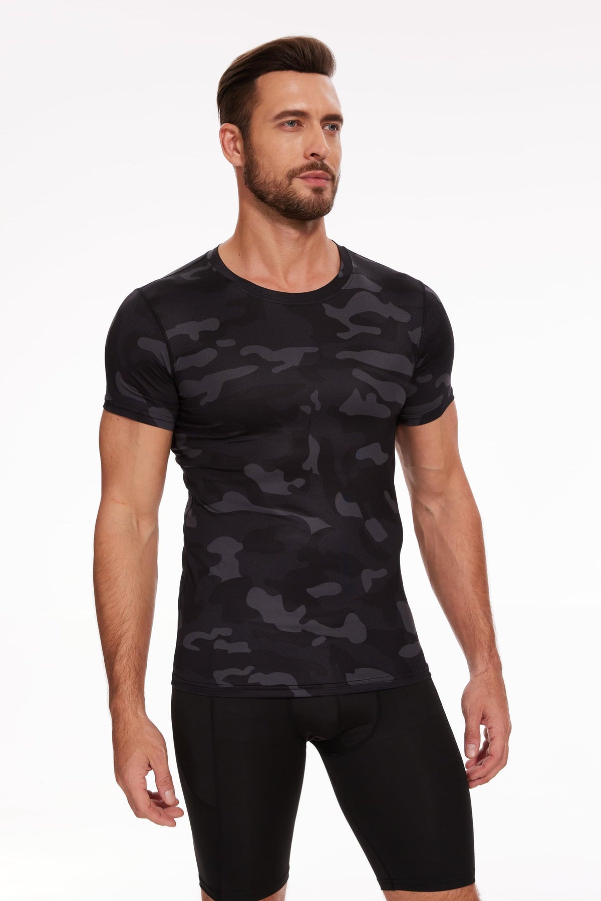 AMZSPORT Men's Short Sleeve Compression Shirt Quick-Dry Running Top