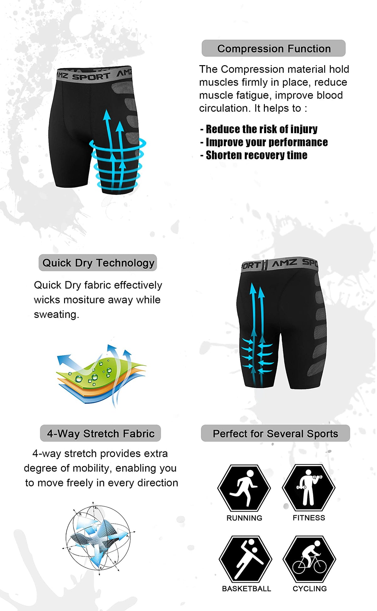 AMZSPORT Men's Breathable Compression Shorts