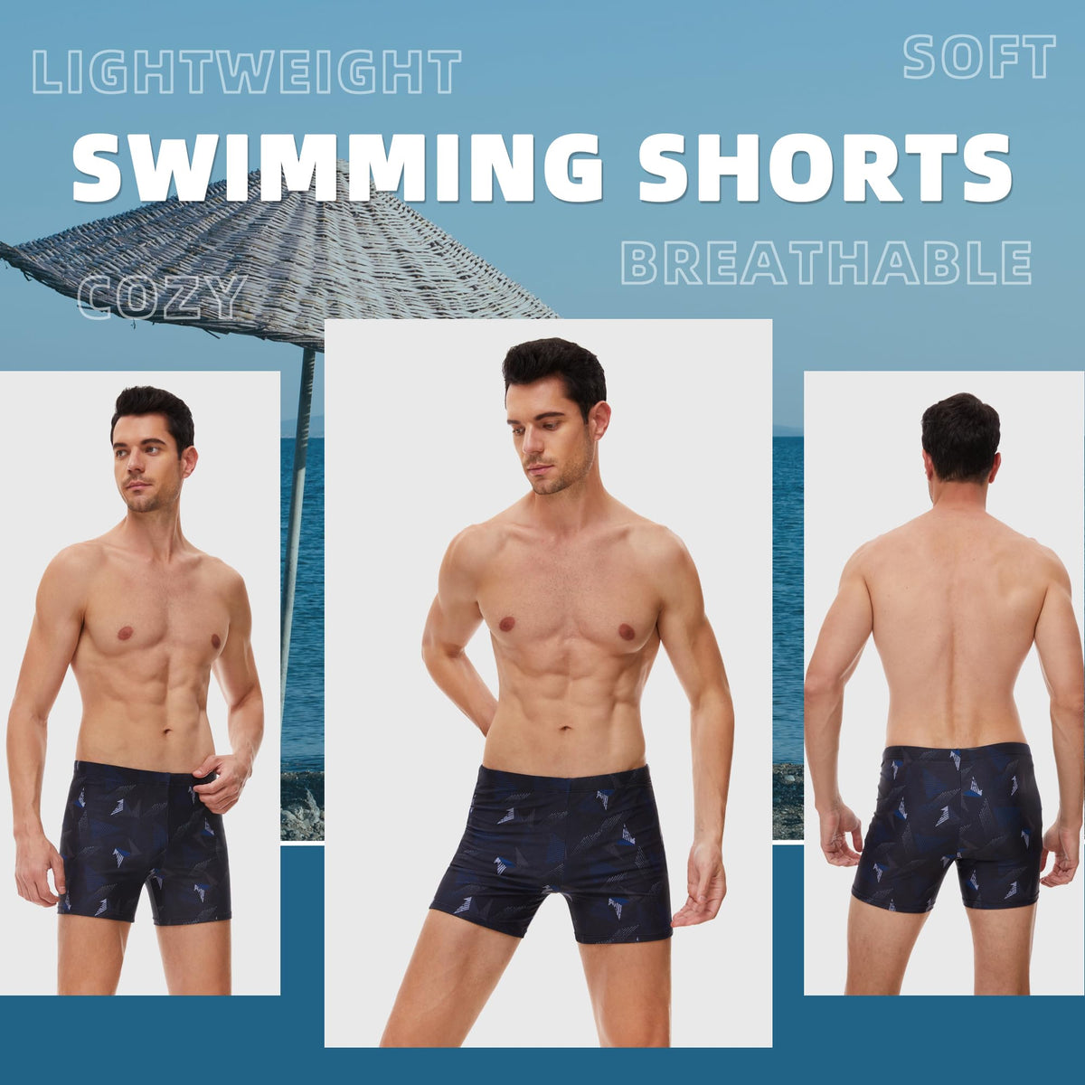 AMZSPORT Men's Short Swim Trunks Quick-Dry Beach Shorts Mesh Lining