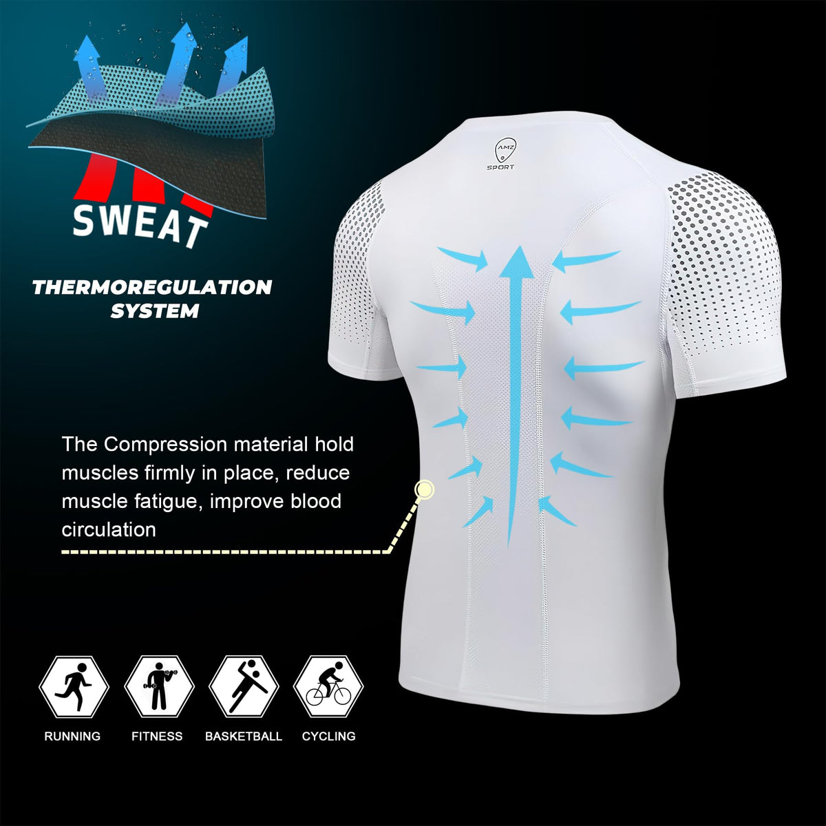 AMZSPORT Men's Short Sleeve Compression Shirt Quick-Dry Running Top