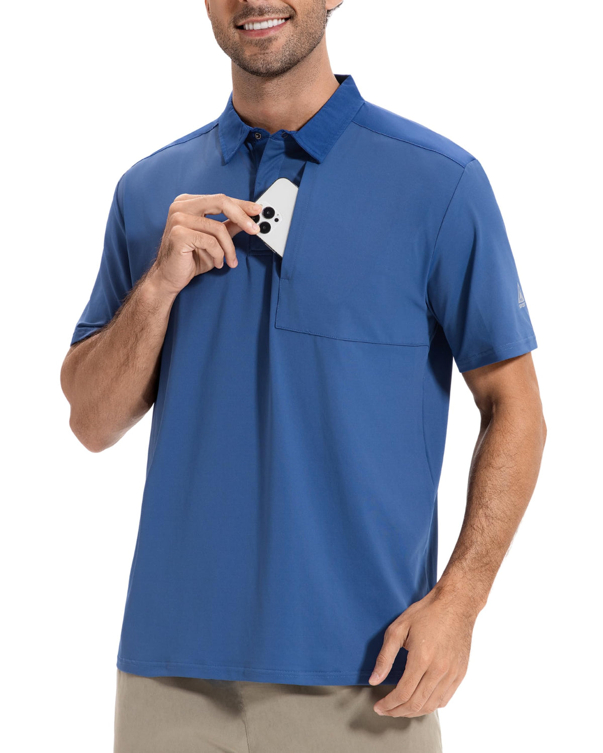 AMZSPORT Men's Short Sleeve Polo Shirt Quick-Dry Zip Pocket Sport