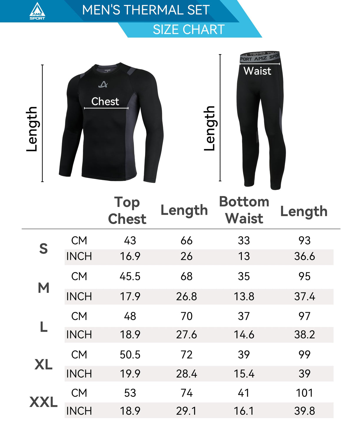 AMZSPORT Men's Warm Thermal Underwear Set, Base Layer