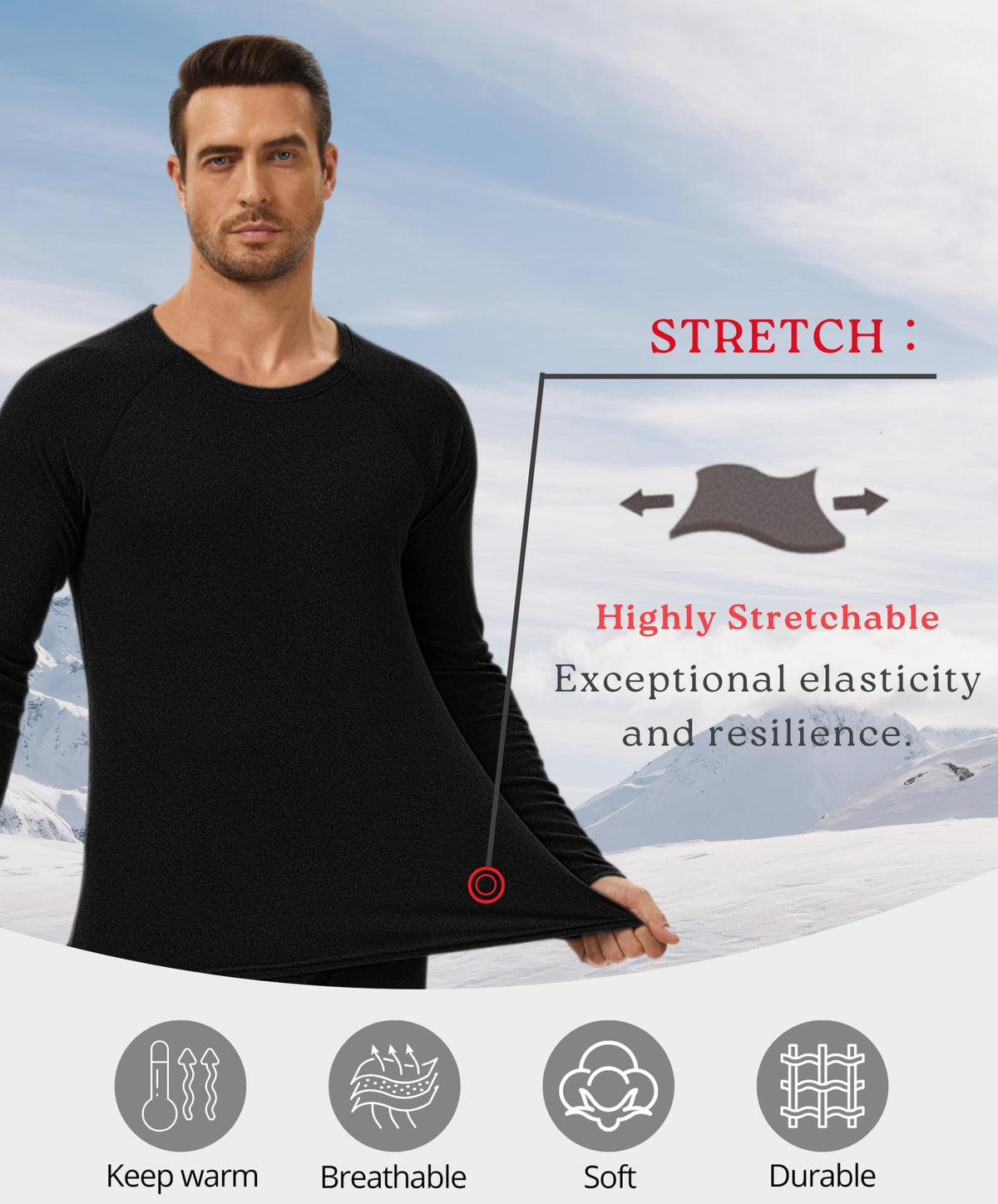 AMZSPORT Men's Thermal Long Sleeve Shirt Winter Ski Base Layer Top