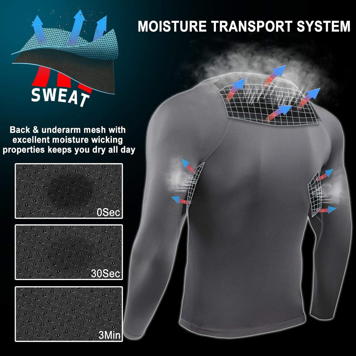 AMZSPORT Men's Long Sleeve Compression Shirt, Breathable