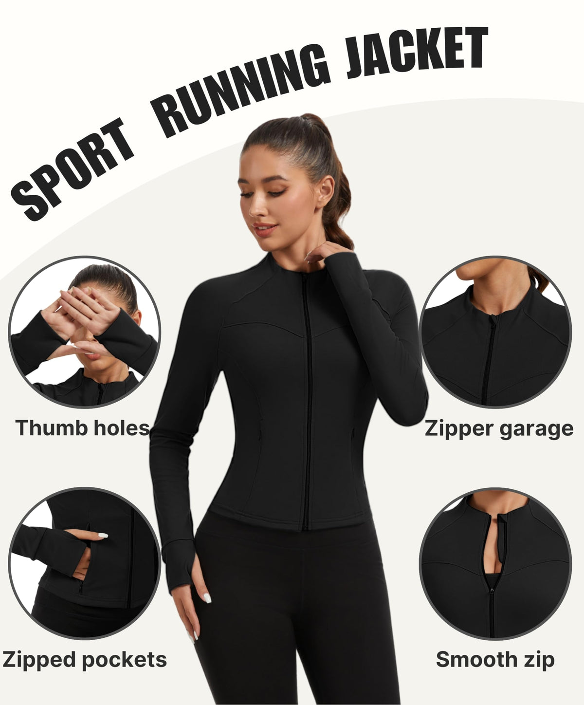 AMZSPORT Women's Running Jacket Slim Fit Training Top Yoga Gym Sport