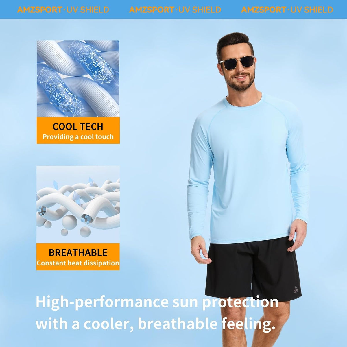 AMZSPORT Men's UPF 50+ Rash Guard Shirt
