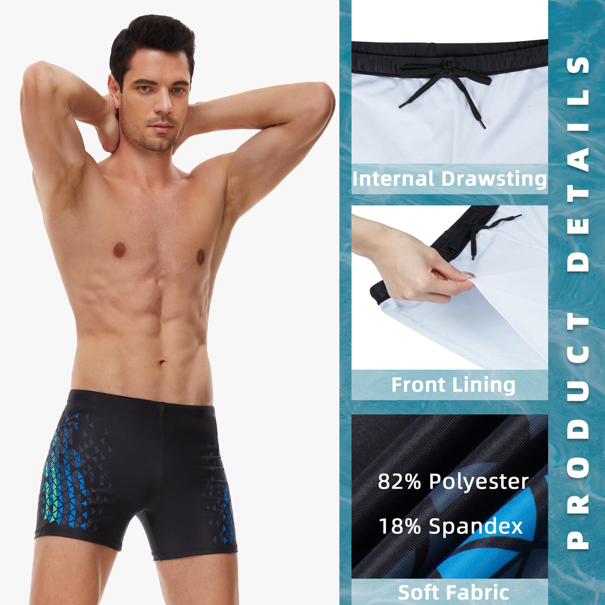 AMZSPORT Men's Short Swim Trunks Quick-Dry Beach Shorts Mesh Lining